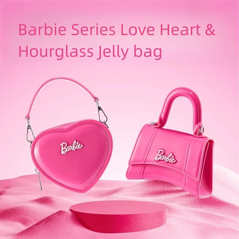 

Kawaii MINISO Barbie Handbag Anime Cute Girl Pink Love Hourglass Jelly Buns Student Crossbody Bag Festival Gift 2024 New