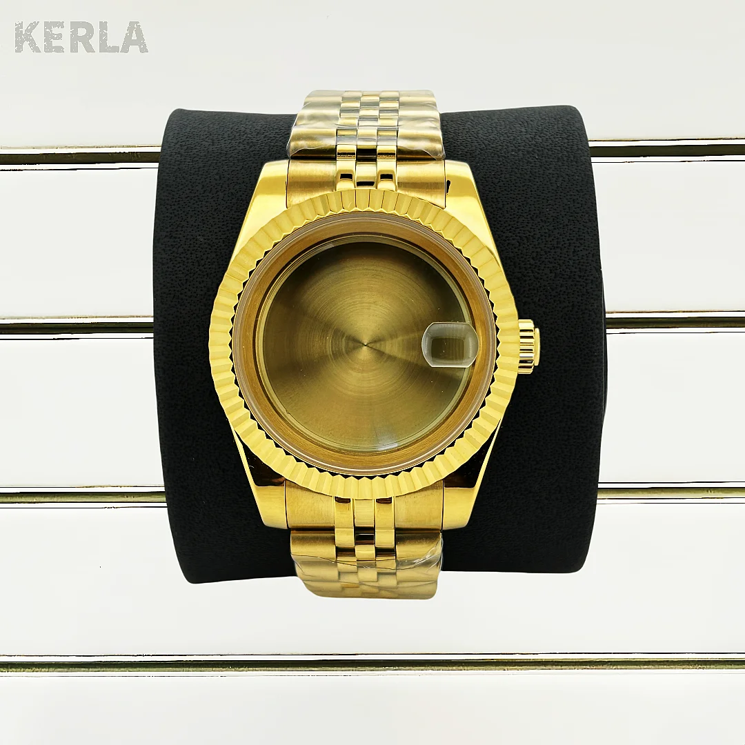 

39/36mm Gold Case Strap Sapphire Glass Suitable for Seko Oyster Style DayJust NH35NH36 Movement Transparent Sealed Cover Bottom