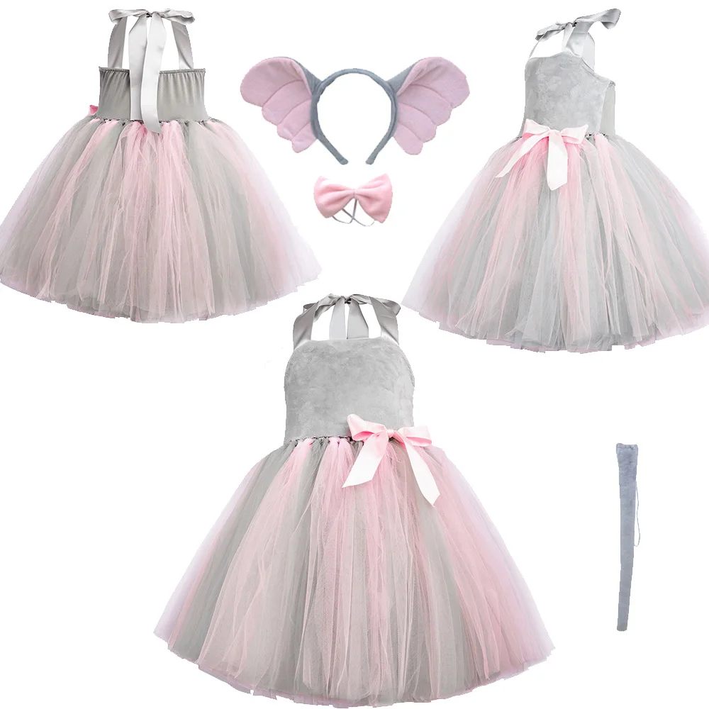 Kids Children Elephant Stage Performance Cosplay Dress Headwear Costume Clothes Girls Outfits Halloween Carnival Party Suit