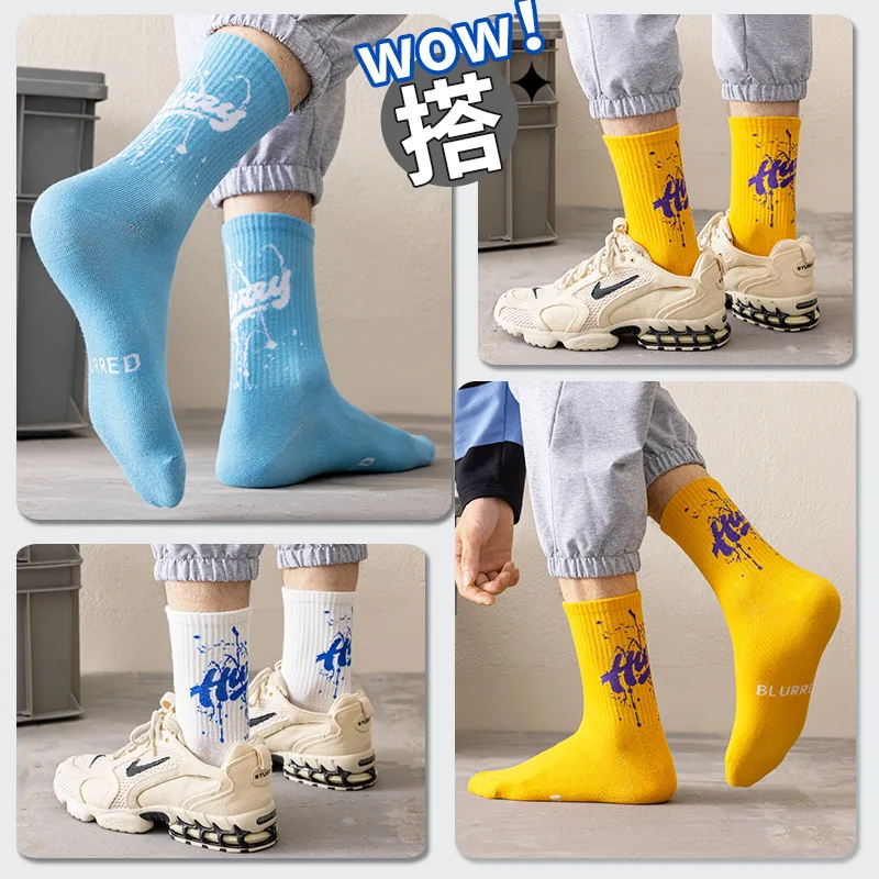 

5 пар всесезонных носков из чистого хлопка средней длины, мужские и женские влагопоглощающие носки, длинные носки для пар.
