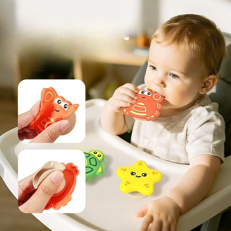 Silicone Suction Cup Spinning Toy for Babies - Educational, Soothing, Chewable, Water Play, Rotating Finger Spinner