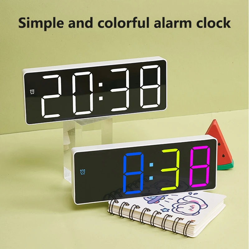 RGB Colorful Led Digitals Alarm Clock with Temperature Date Adjustable Brightness Simple Bedroom Decoration Electronic Clock - Image 2