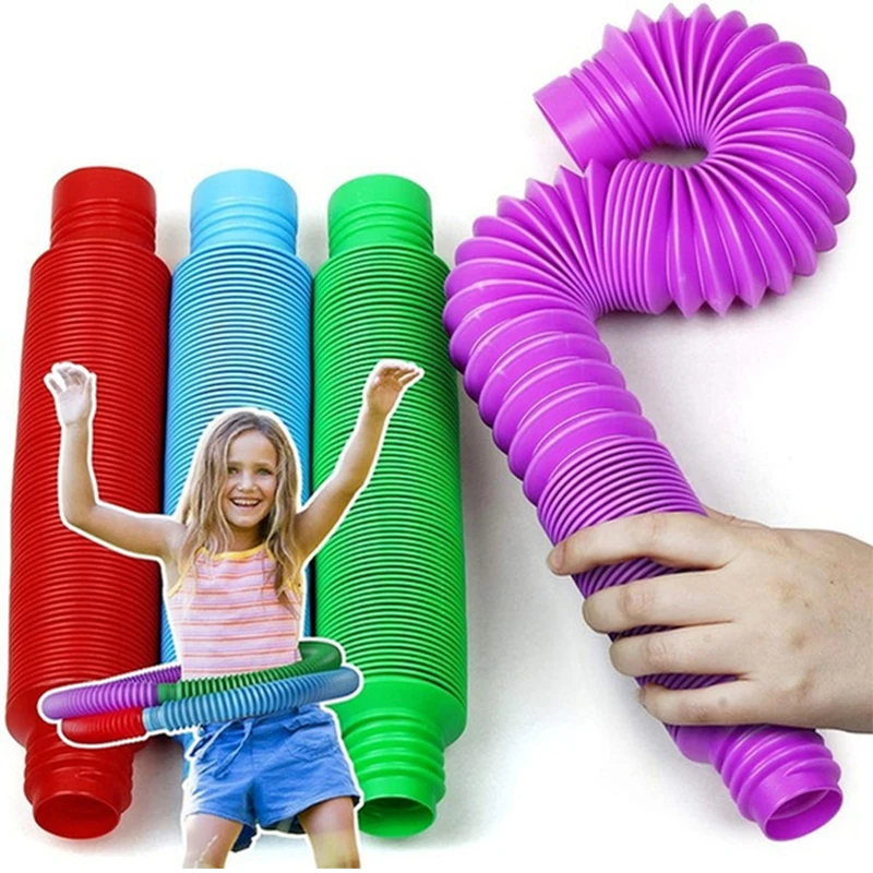 Juguete de descompresión de 3 piezas, tubo telescópico de fuelle, juguete sensorial, tubo elástico de Color, divertido tubo telescópico, juguete de ventilación para niños, Color aleatorio