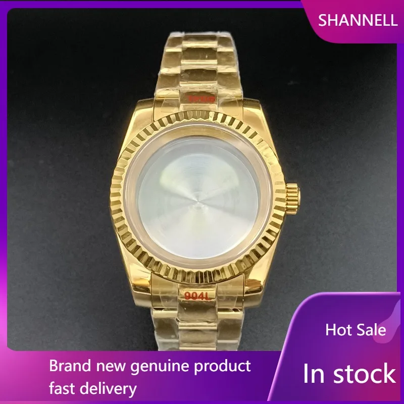 

Золотой корпус 39 мм с зубчатым краем, средний размер, светлый ремешок, плоское зеркальное синее стекло, совместимо с механизмом NH35/36