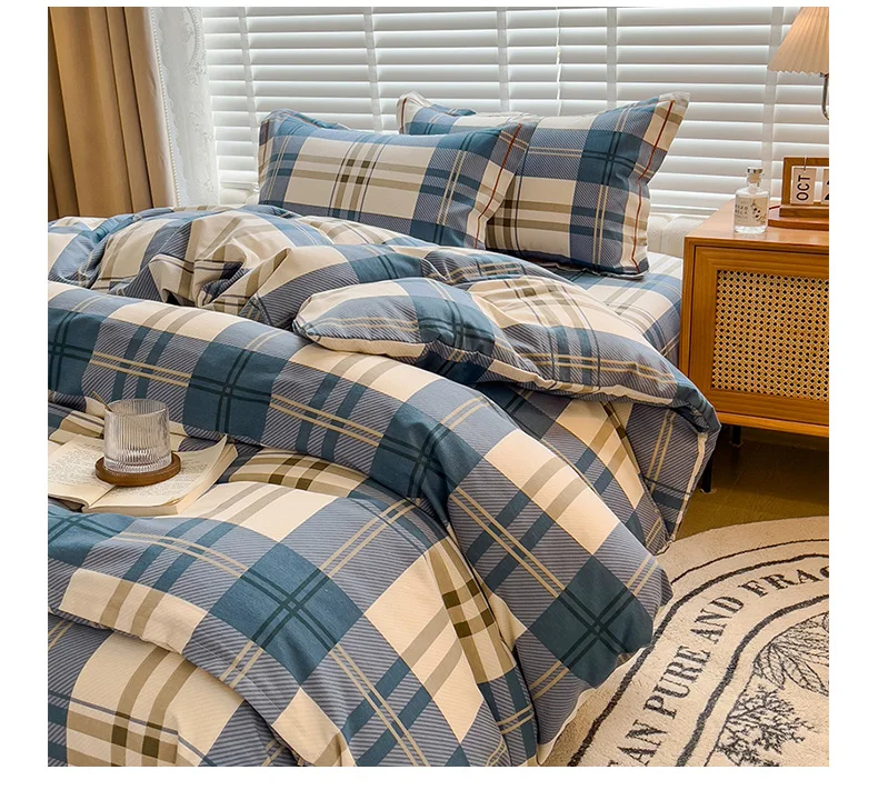 100% Cotton Brushed Quilt Cover Nordic Plaid Thickened Duvet Covers Soft Skin-Friendly Comfortable Single Double Blanket Cover