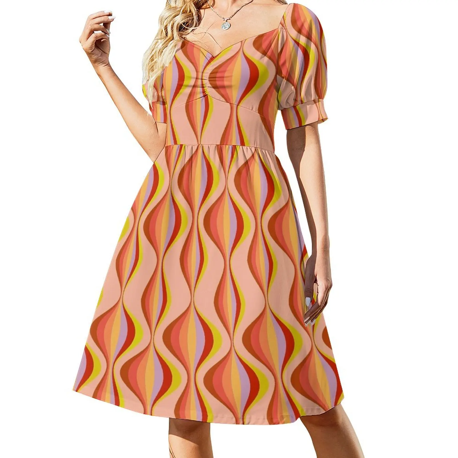 

60s Retro Mod Pattern Short Sleeved Dress dress summer 2025 women loose women's dress cute