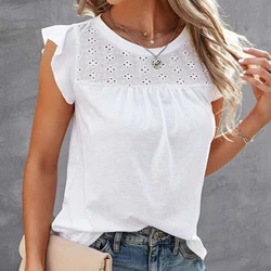 Hollow Out Shirt Blouse Women 2023 Fashion Neck Solid Color Elegant Shirts Tops Summer Female White Office Top Blusas Para Mujer