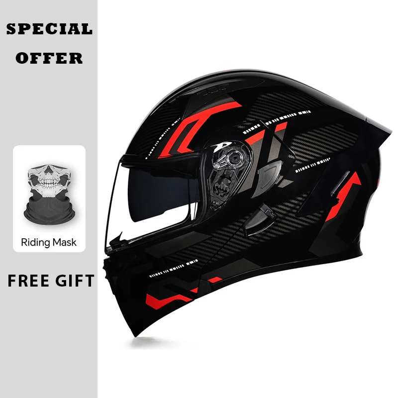 Black Red Motorcycle Helmets DOT Approved Flip Up Moto Helmet Flip Up Full Face Helmet Dual Lens Modular Helmet Factory Price