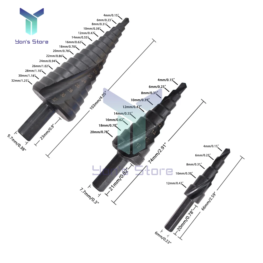 4-20mm 4-32MM HSS Cobalt Step Drill Bit Set Nitrogen High Speed Steel Spiral For Metal Cone Triangle Shank Hole Metal drills