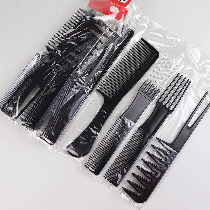 10pcs/set black hair comb set with 10 different designs multifunctional anti-static hair care comb set