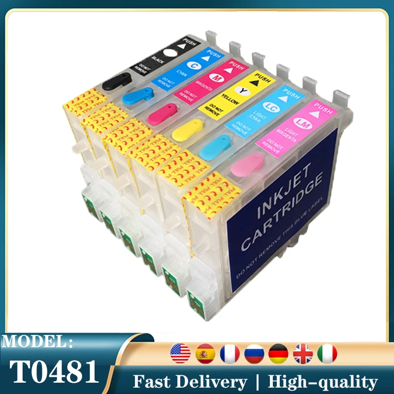 

T0481- T0486 Refillable ink cartridge for EPSON Stylus Photo RX500 RX600 R300 R300M R200 R220 R320 R340 RX620 Auto reset chip