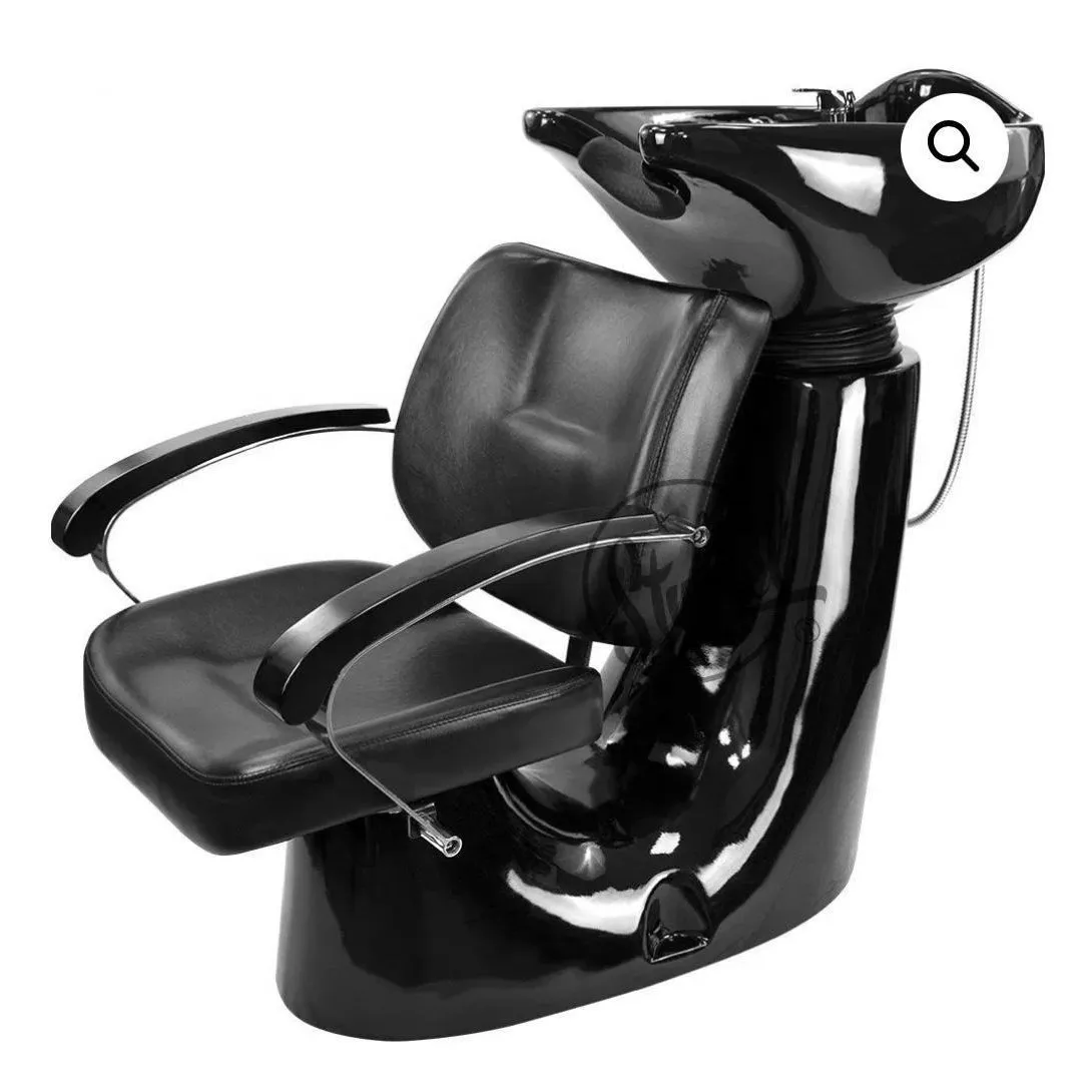 Modern Semi Reclining Salon Shampoo Chair Leather Upholstery With Footrest Ceramic Basin Hair Washing Backwash Unit Barber Shop