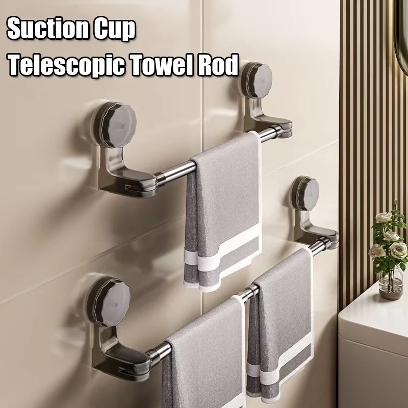 

30-60/50-100cm Retractable Suction Cup Towel Bar Wall Mounted Towel Rack Non Perforated Kitchen Bathroom Single Rod Storage Rack
