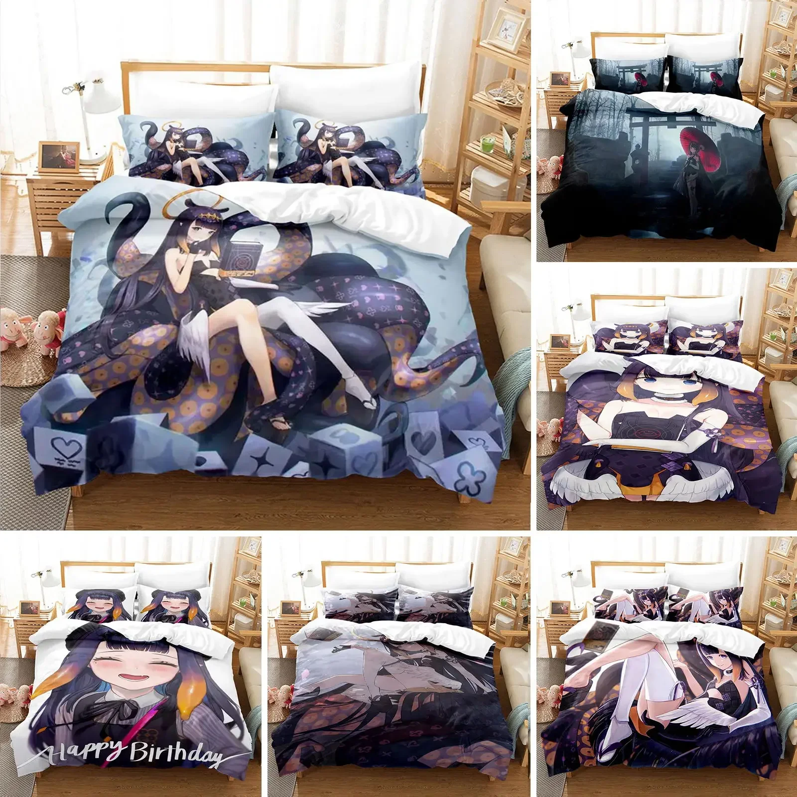 3D Printed Ninomae Inanis holoEN Duvet Cover Anime Bedding Set Double Twin Full Queen King Adult Kids Bedclothes Quilt Cover