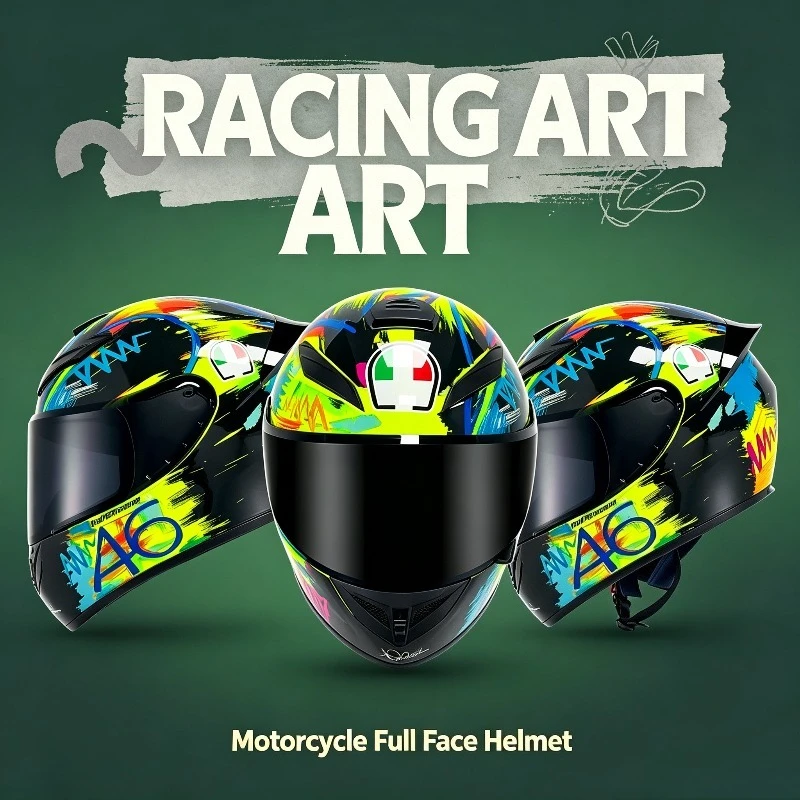 Graphic Graffiti Full Face Motorcycle Helmet A6  Shockproof Safety Helmet with Dark Visor for Scooter Street Bike