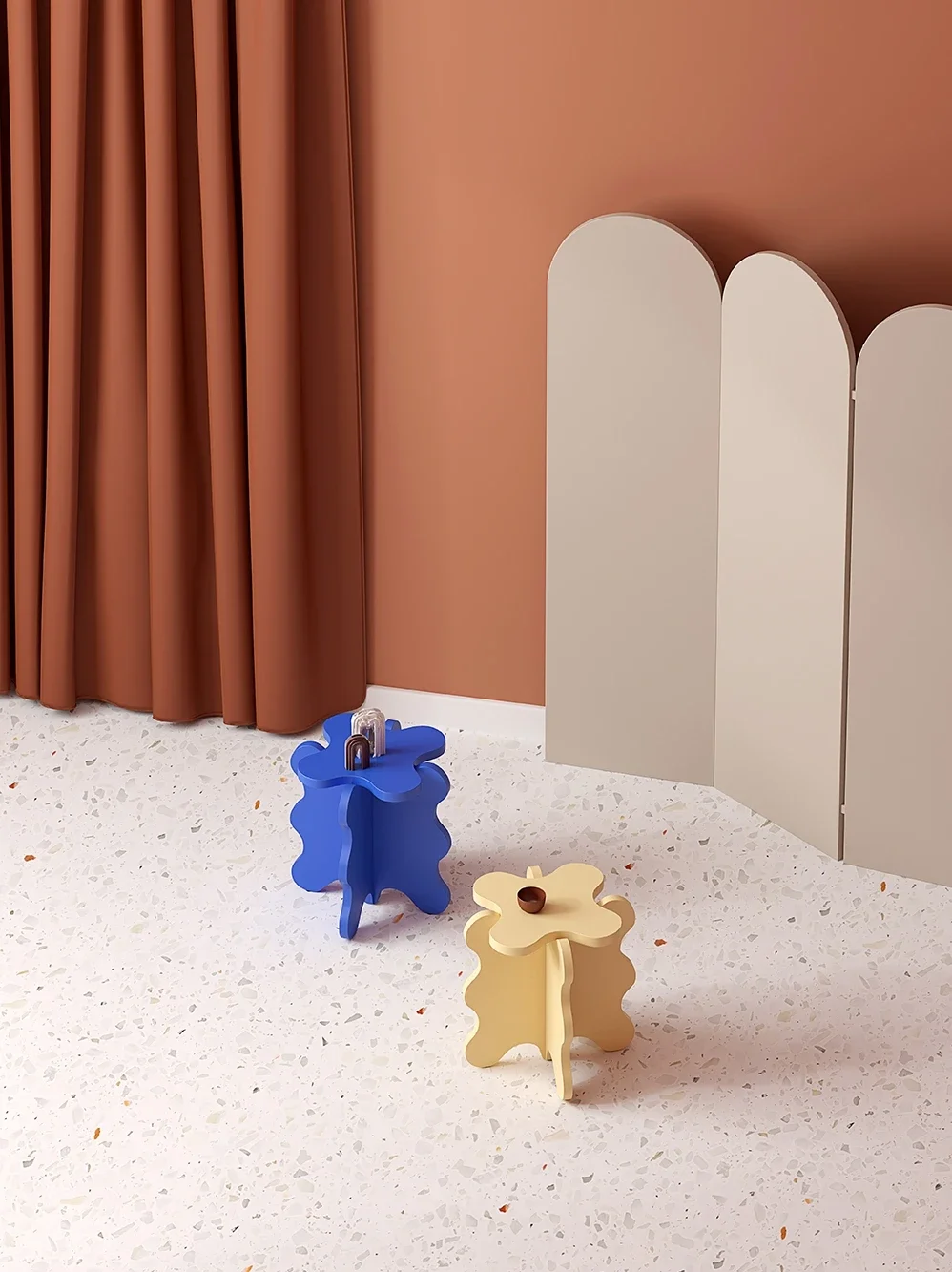 طاولة قهوة على شكل زهرة بتصميم إبداعي لغرفة المعيشة، طاولة جانبية بسيطة على شكل خاص للأريكة، طاولة جانبية مموجة كورية متعددة الألوان #6