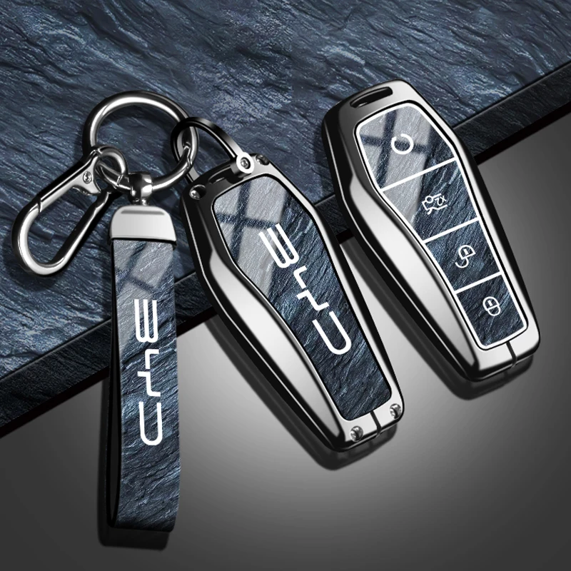 حافظة مفاتيح السيارة عصرية جديدة لـ BYD Song Pro Plus Max Dmi EV ختم دولفين سبائك الزنك حجر نمط ملحقات سلسلة مفاتيح من البولي يوريثان #3