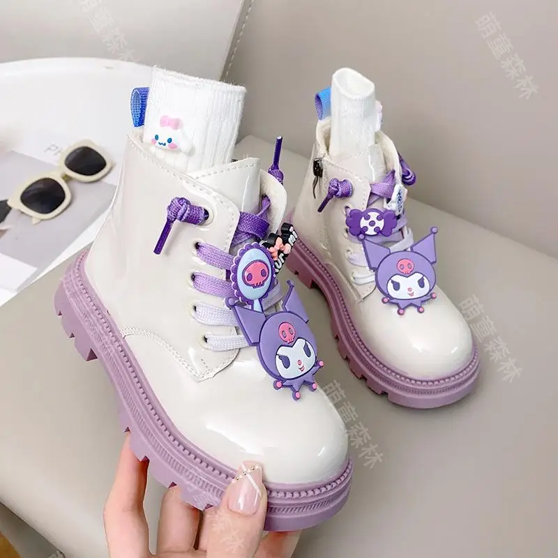 Kawaii Sanrio Anime Doc Martens Cute Kids Kuromi Cartoon Fashion Lovely and Versatile Fleece Warm Short Boots Gifts for Girls