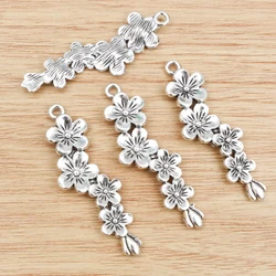 5pcs 56x15mm Antique Silver Plated Flower Style Handmade Charms Pendant:DIY for bracelet necklace