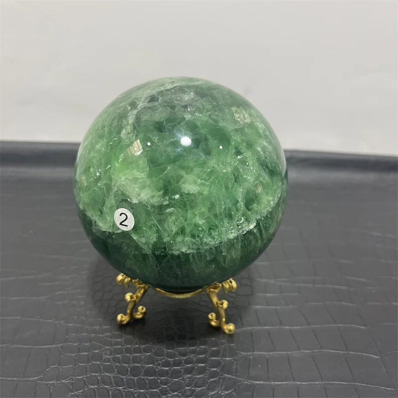 2.3kg Natural Green Fluorite Quartz Crystal Sphere Ball Healing+Stand