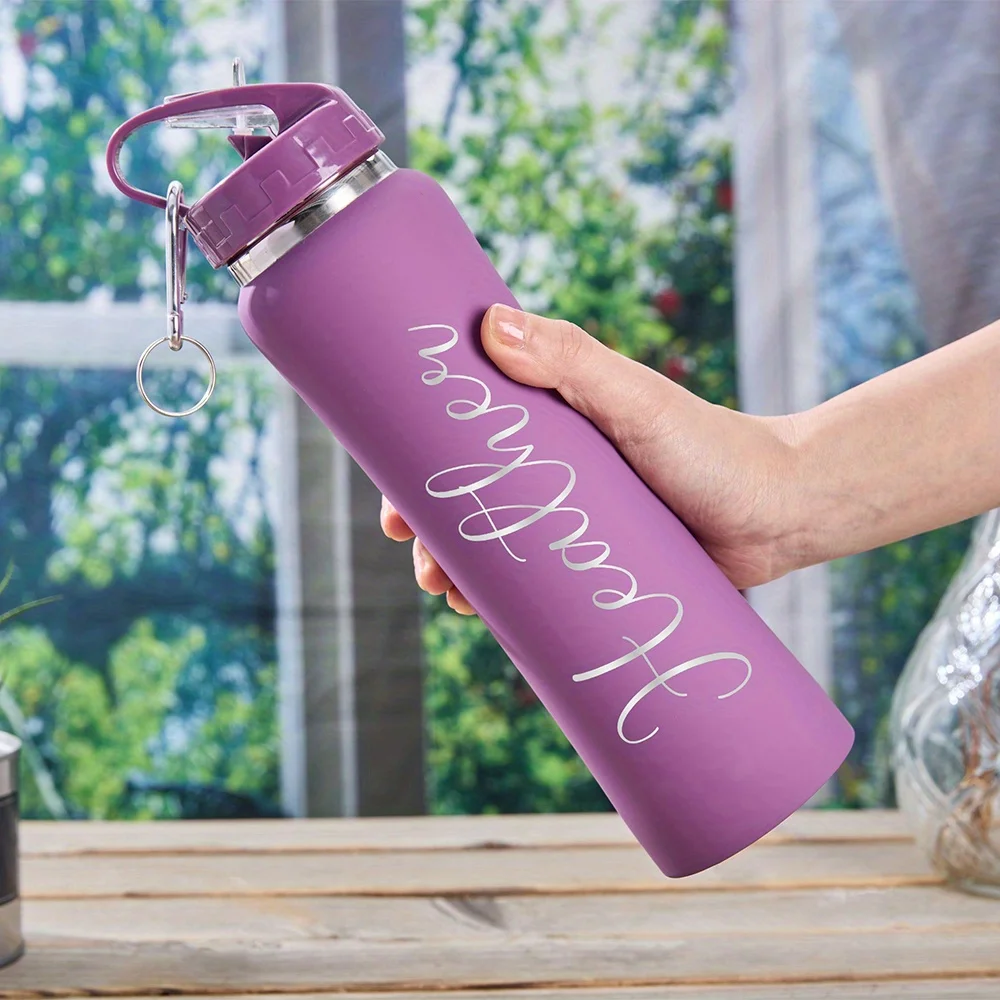 Personalized Customization Name: Stainless Steel Water Bottle, Portable Sports Water Bottle, Travel Outdoor Gym Beverage Bottle.