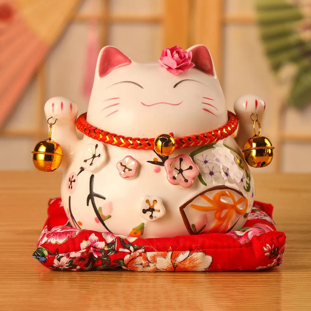 

Ornament Ceramic Cat Money Bank Chinese Style Lovely Fortune Cat Piggy Bank Bell Modern Desktop Decoration Coin Storage