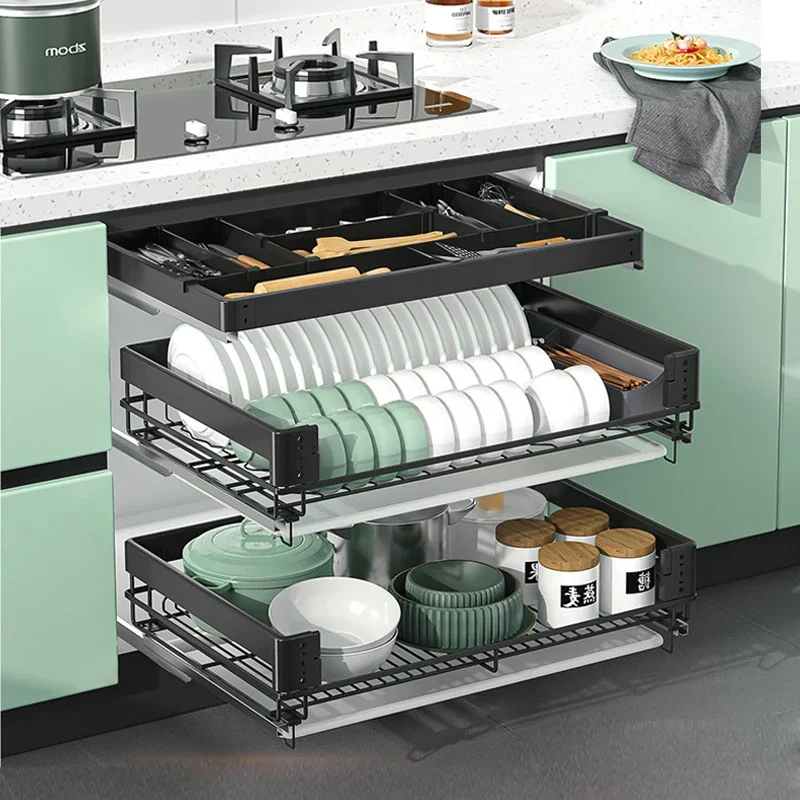 Kitchen Cabinet Storage Dishes Chopsticks Pulling Baskets Drawer Type Dishes Chopsticks Dishes&Bowl Pull-out Baskets