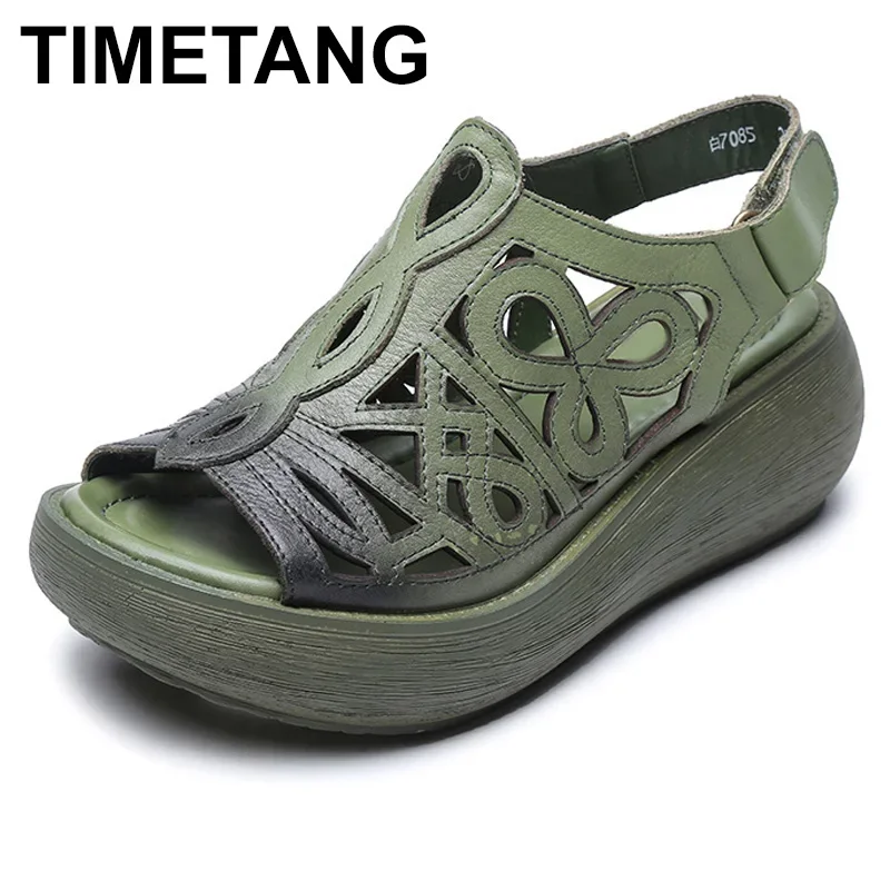 TIMETANG  2018 Spring Summer Style Genuine Leather Casual Shoes Woman Flats Super-soft Women Thick bottom Breathable women Shoes