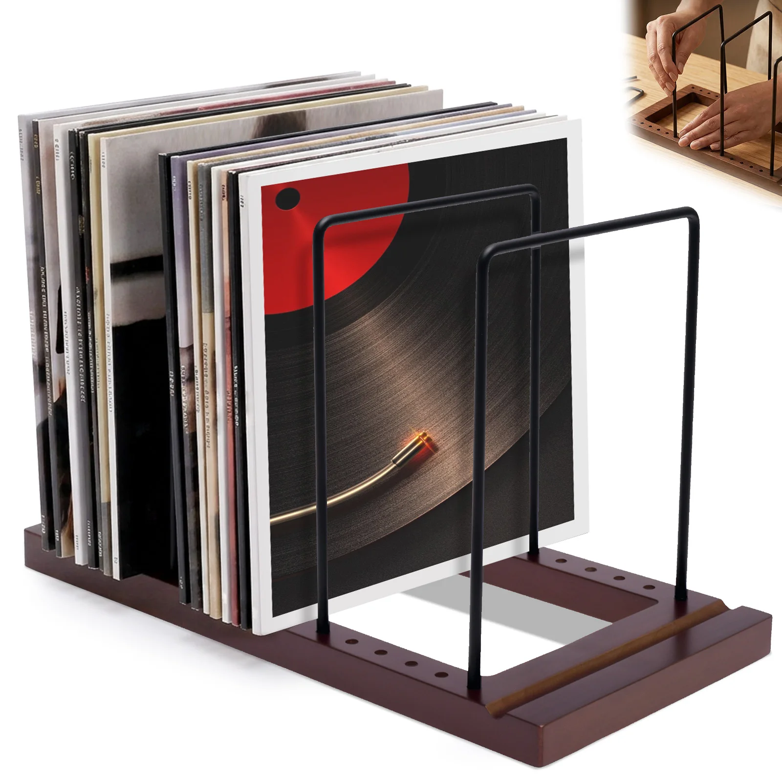 Vinyl Record Storage Holder Wood LP Storage Stand Holds 50-75 Record Ideal for Bookshelf Album Music Bookshelf Organizer