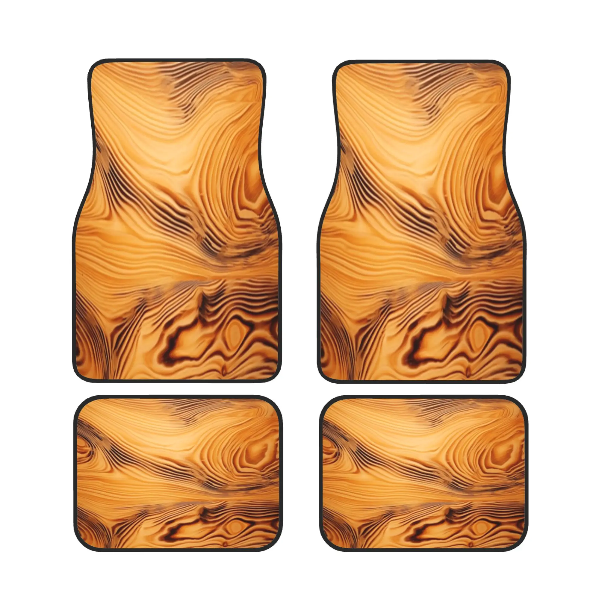 

4pcs Retro Style Wood Grain Pattern Design Fashion Car Floor Mats, Durable And Easy To Clean, Suitable For Most Models Of Sedan