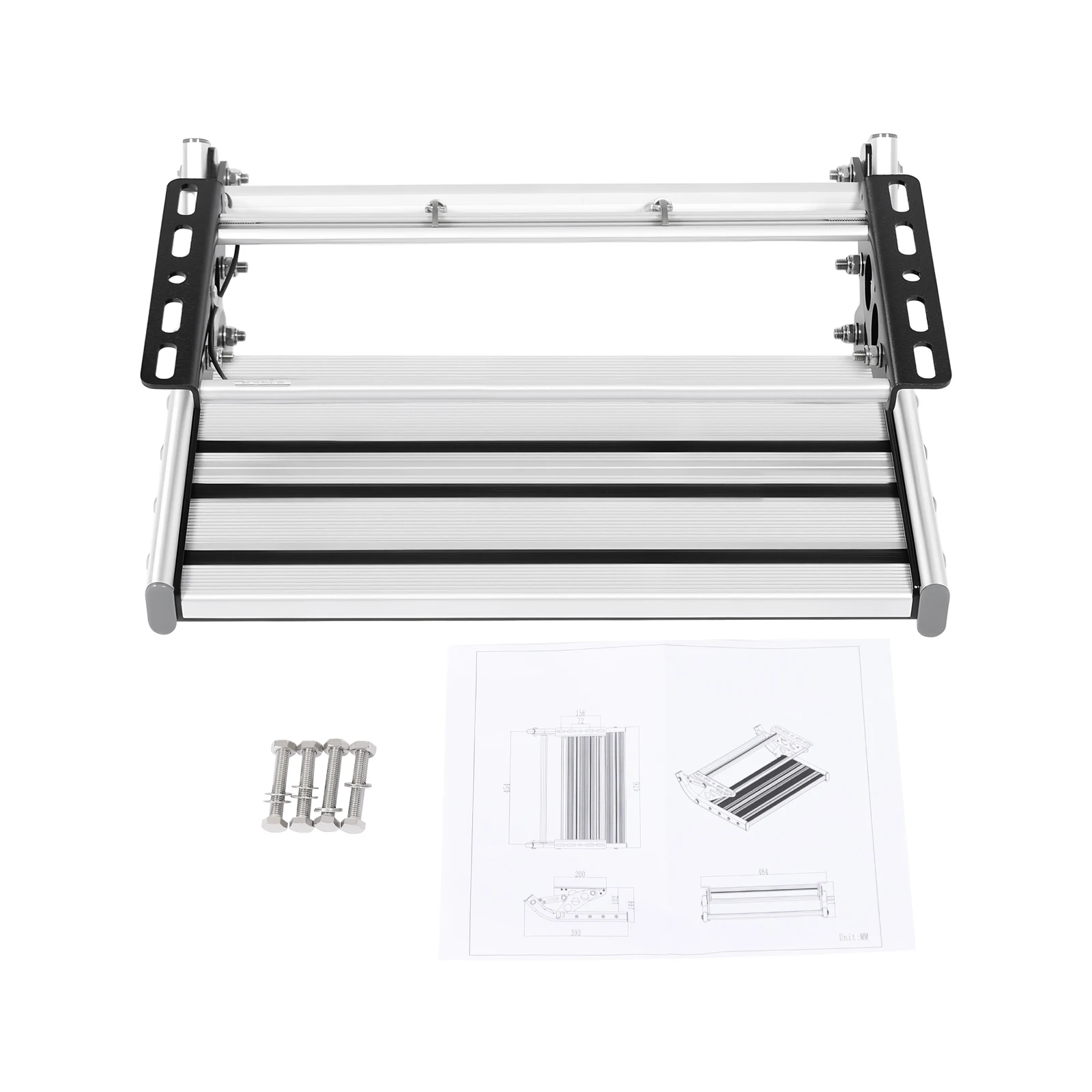 Gradino pieghevole per camper in lega di alluminio argento 47 cm gradino per camper camper gradino manuale per camper capacità di carico di 150 kg con luce LED 12 V