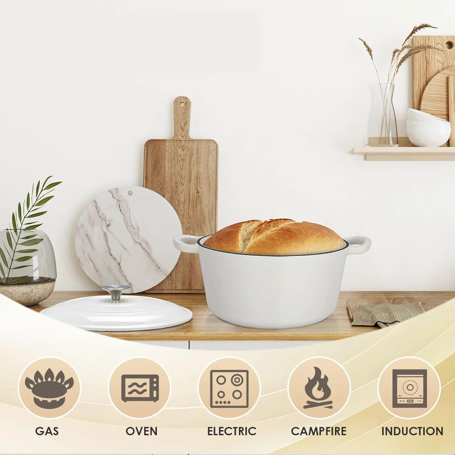 6 Quart Enameled Cast Iron Dutch Oven with Lid-superior Heat Retention, Non-Stick&Moisture Locking-Perfect for Baking, Roasting,