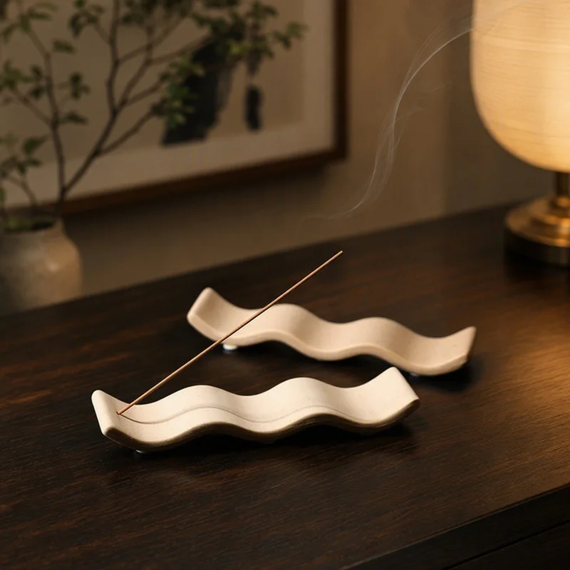Wabi Sabi Ins Style Ceramic Incense Holder, Creative Home Line Incense Burner Base, Aromatherapy Tray Decor Ornament For Desktop