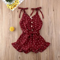 1-6T Little Girls Love Suspender Strap Sleeveless Jumpsuit Polka Dot Shorts Jumpsuit Suspender Summer Clothes Jumpsuit