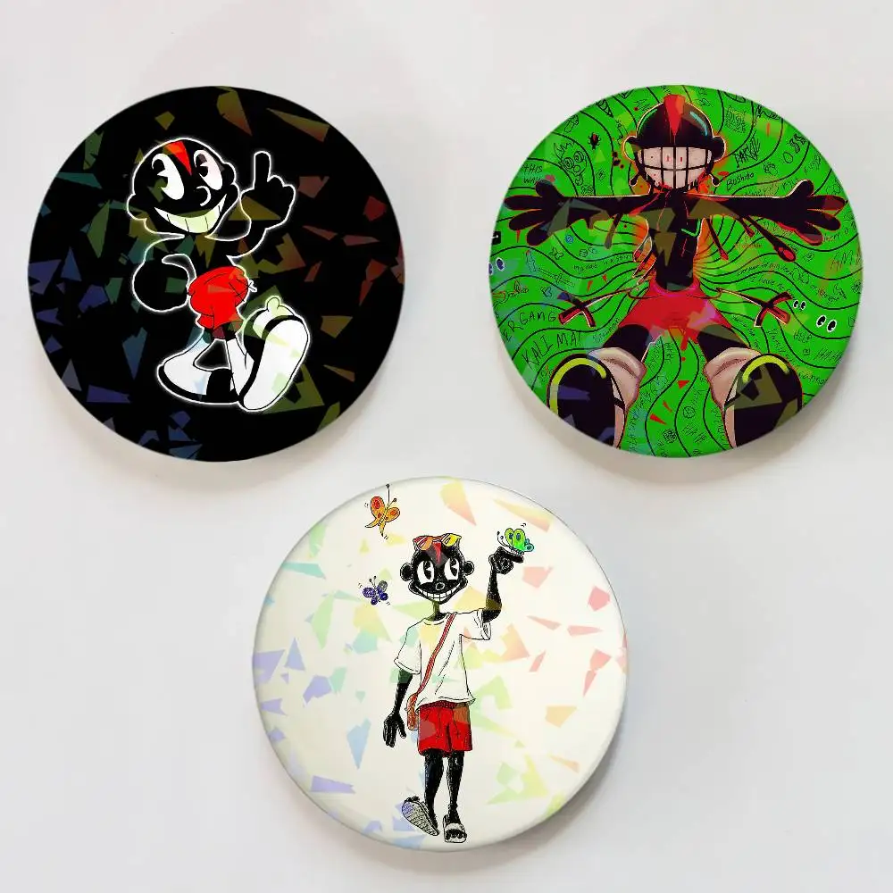 Rapper L-Lil Darkie Round Exquisite Laser Badge Brooches Creative Pins For Clothes Hat Backpack Gift Accessories
