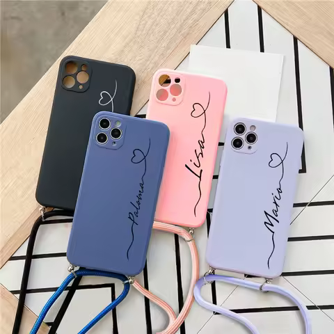 Custom Name Initial Lanyard Case For Samsung galaxy A12 A52 A52S A51 A71 A50 A70 S24 S23 S22 S21 S20 FE Lanyard Strap Candy Case