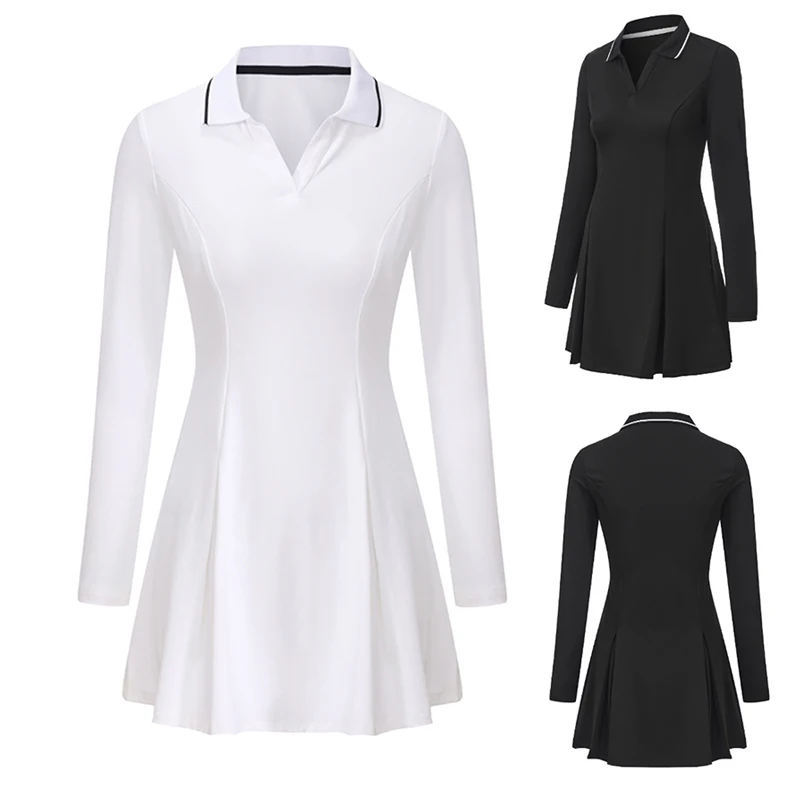 

Women's Golf Wear Long Sleeve Polo Dress Ladies Spring Autumn Tennis Sport Dresses Quick-dry Breathable Fitness Skirts