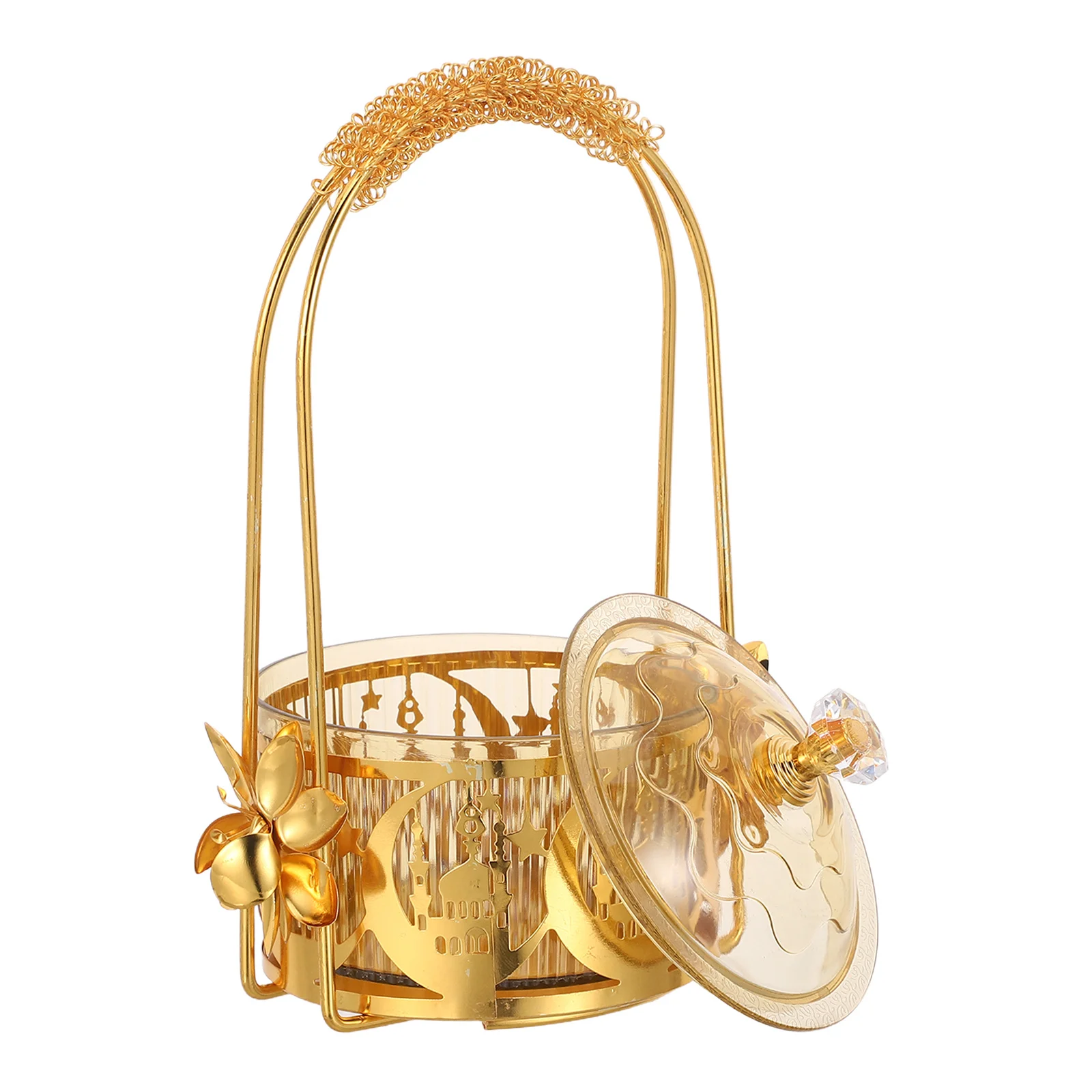 ラマダンサービングトレイ イードムバラク キャンディボウル 蓋付き 高級アラビア風スナックディッシュ イスラム教のテーブルデコレーション ラマダンのお菓子収納