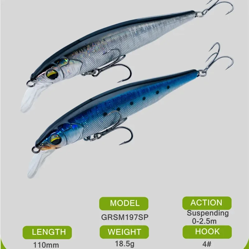 جرينسبيدر جديد تعليق الصيد إغراء أسماك المتذبذب الطعم الاصطناعي الطعم الثابت تعليق 110 مللي متر 18.5 جرام 2 السنانير #2