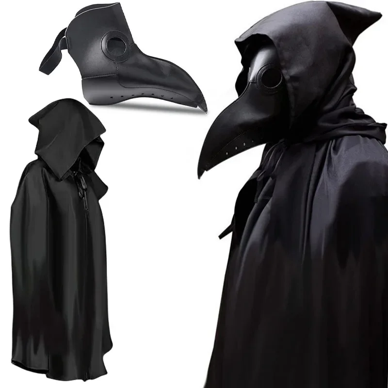 Halloween Medieval Plague Doctor Cosplay Costume Death Doctor Schnabel Mask Cloak Cape Halloween Party Uniform Adult Men Women