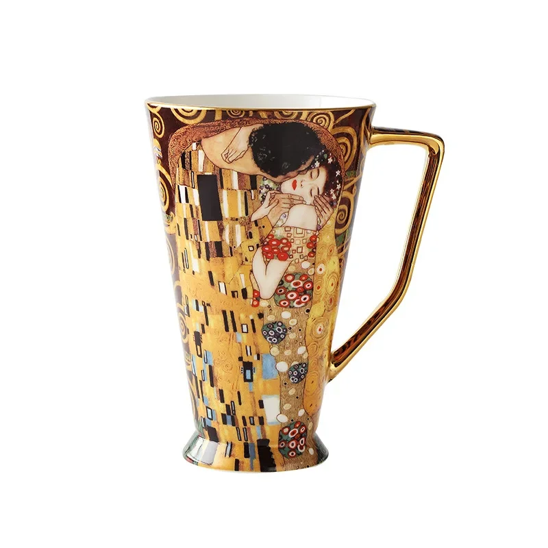 Klimt Kiss Porcelian Mugs Coffee Cups With Spoon Gustav klimt Bone china Wedding Birthday Gifts Office Drinkware Home Decoration