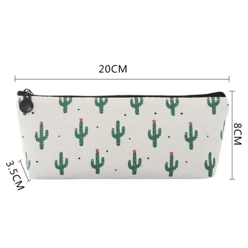 Small Fresh Style Cactus Canvas Pen Bag Creative Simple Zipper Pencil Bags Stationery Storage Pencil Pouch