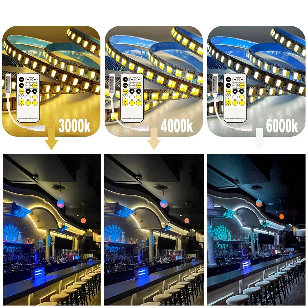 CCT WW+CW 2in1 LED Strip Flexible Light With 15Keys Dimmable Controller Temperature Adjustable DC12V/24V Waterproof IP30 IP65