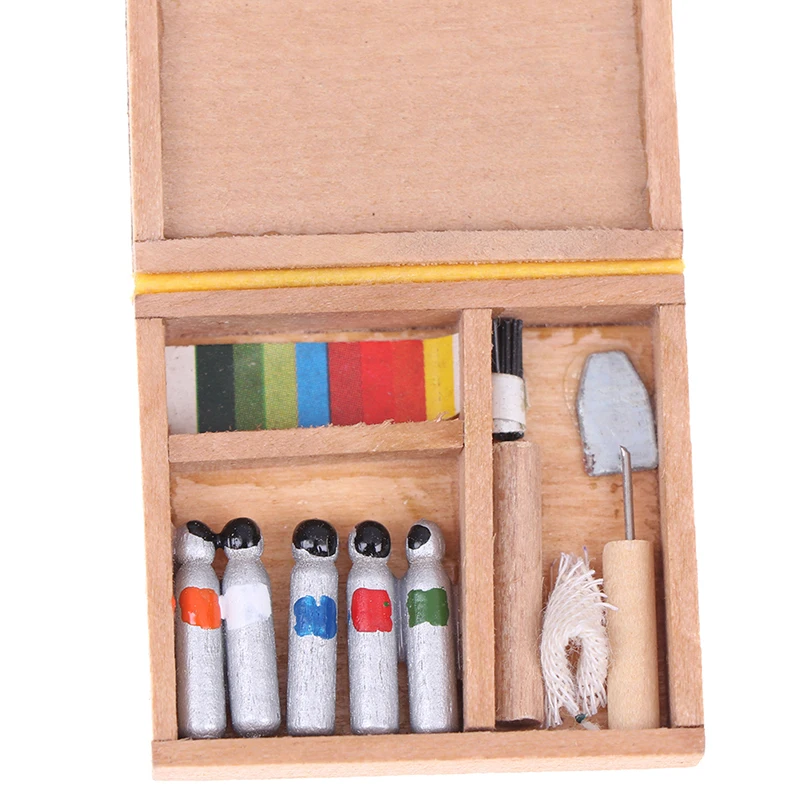 1:12 Dollhouse Miniature Artist Paint Pen Wood Box Model Toys Dolls Accessories