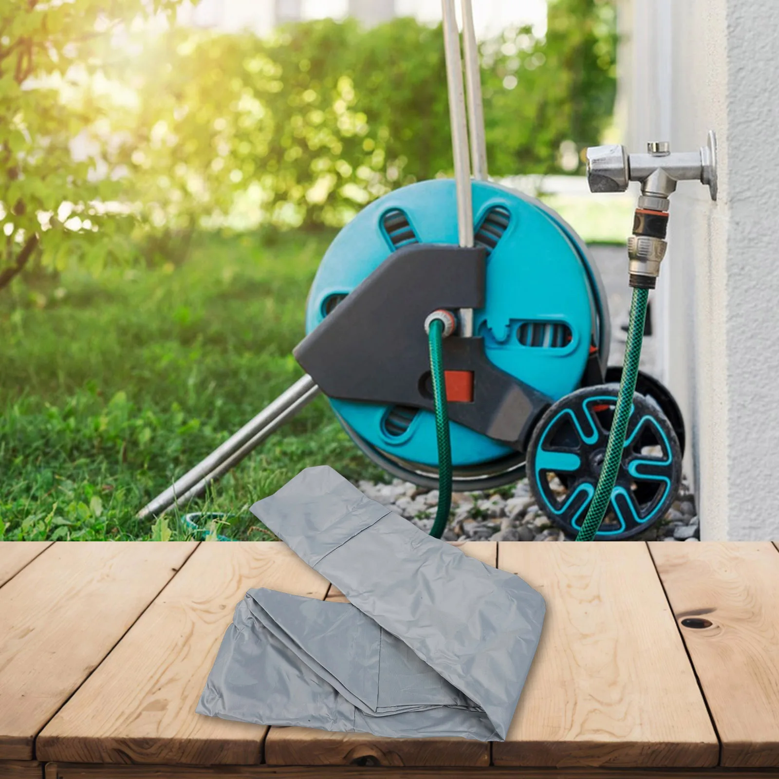 

Портативный складной чехол для садового шланга из водонепроницаемой ткани Оксфорд, предназначенный для защиты от солнца, дождя и пыли.