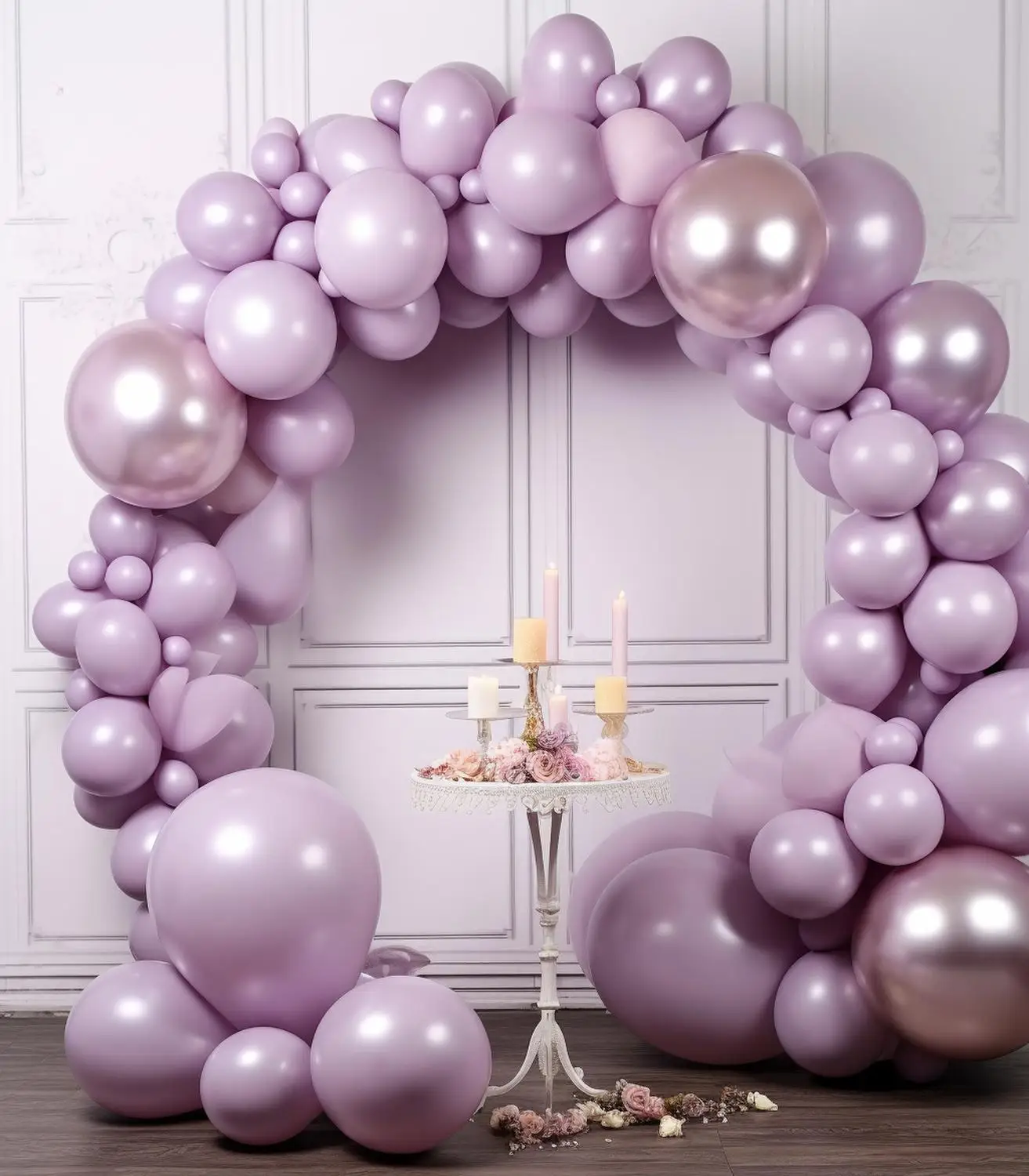 127pcs Set 32.8ft Gold Aluminium Foil Ceiling Decorations 10 Inch Light Purple Latex Birthday Balloons Hanging Swirls