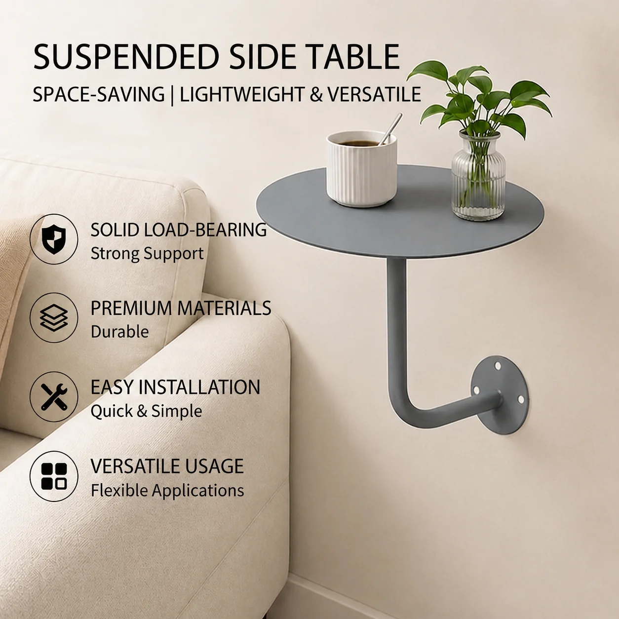 

Modern Wall Mounted Round Dining Table Iron Space Saving Bistro Coffee Table for Small Apartment Milk Tea Shop Furniture