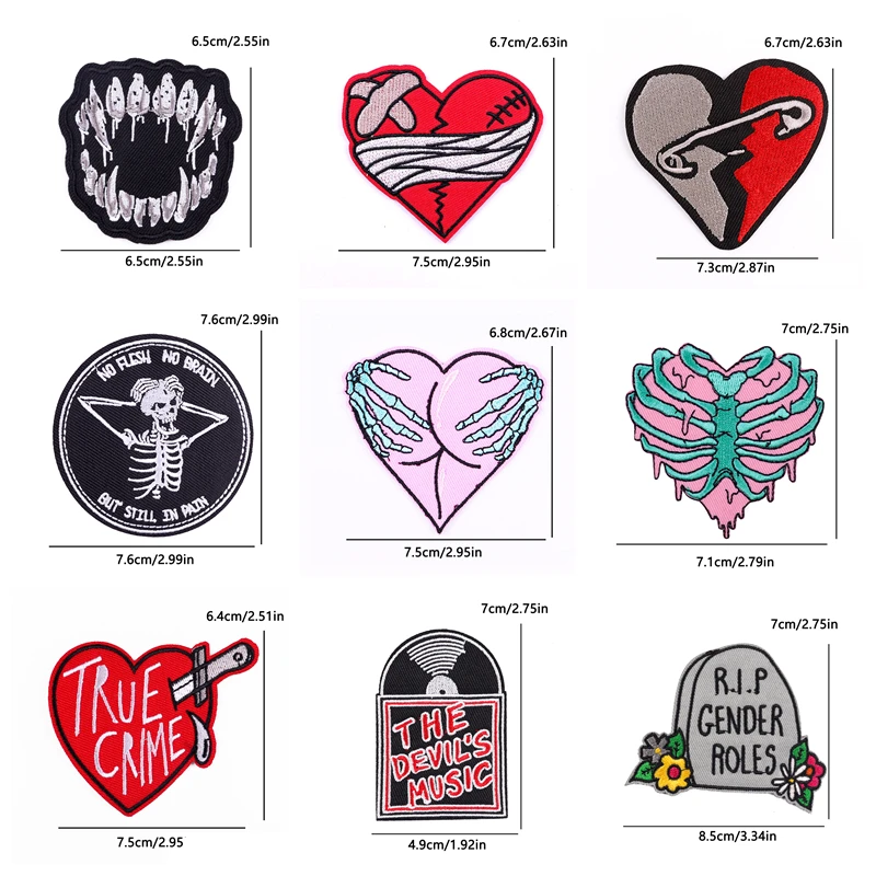 10PCS Wholesale Punk Rock Band Skull Embroidered Patches For Clothing Thermoadhesive Patches DIY Patches On Clothes Sticke Sewr