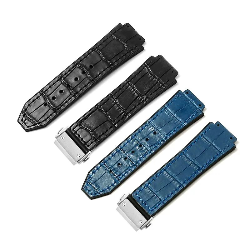 جديد جلد طبيعي حزام (استيك) ساعة ل HUBLOT Hengbao Yubo الكلاسيكية الانصهار الانفجار الكبير جلد البقر سيليكون حزام سلسلة الرجال المعصم 26*19 مللي متر