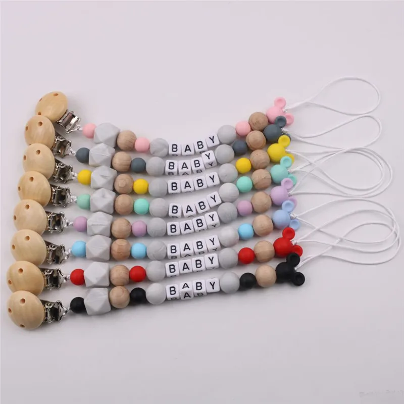 Baby Pacifier Clip Chain Personalized Name Dummy Holder For Nipples Clips Silicone Teething Beads Baby Birthday Shower Gift